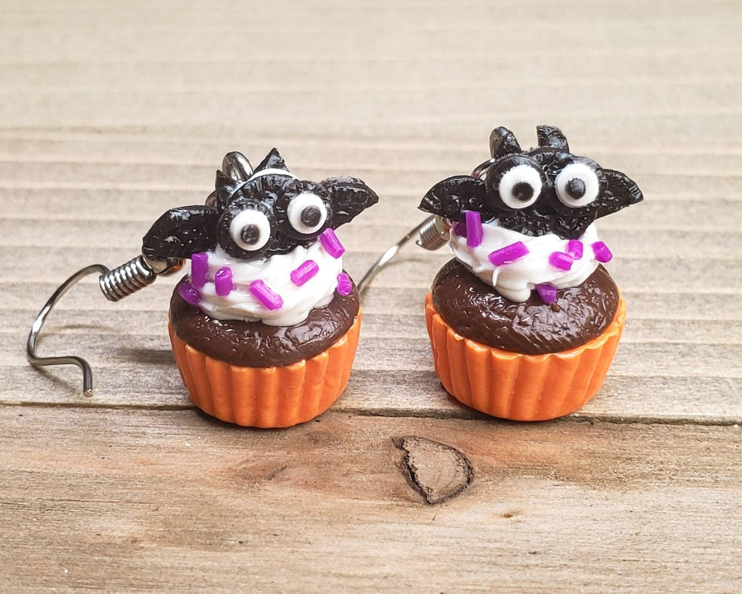 Chocolate Cookie Bat Cupcake Earrings