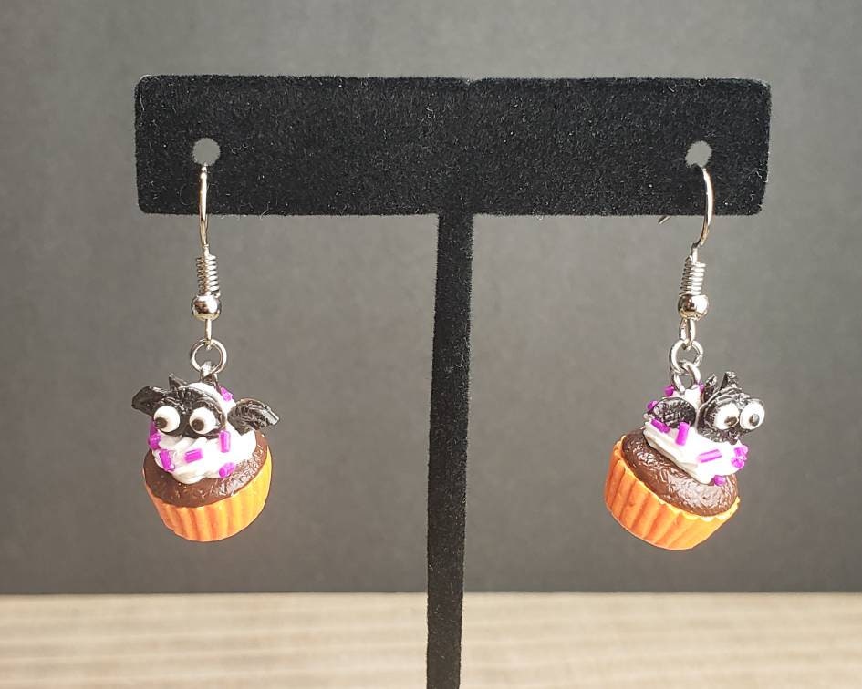 Chocolate Cookie Bat Cupcake Earrings