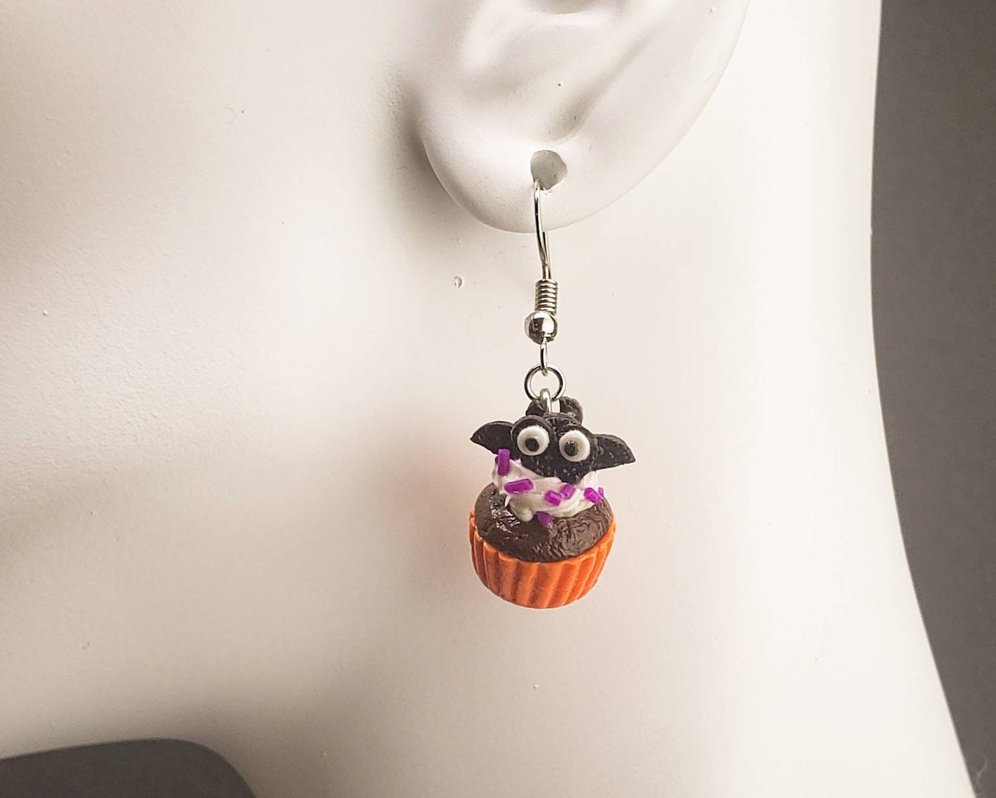 Chocolate Cookie Bat Cupcake Earrings