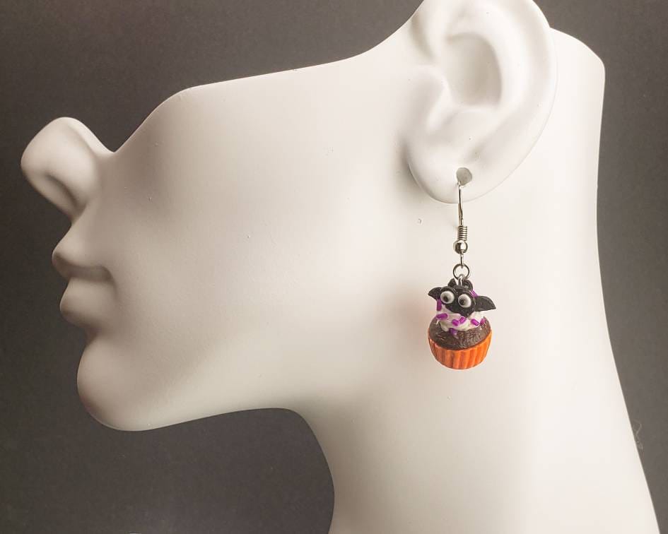Chocolate Cookie Bat Cupcake Earrings