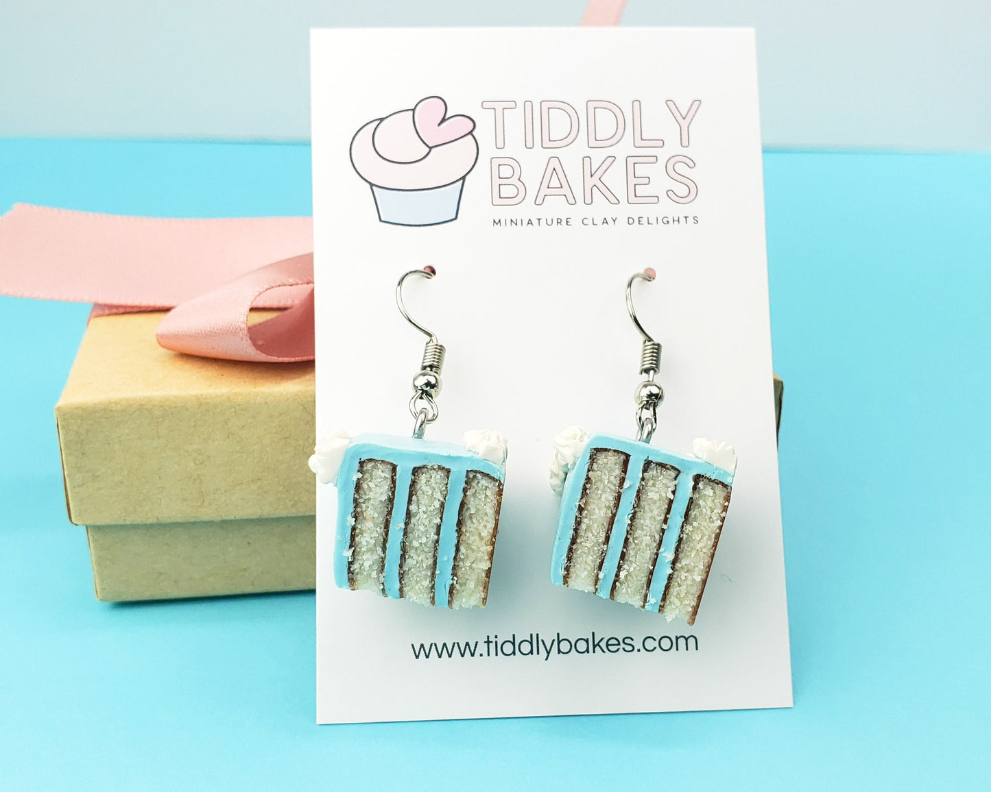 Blue Birthday Cake Slice Earrings