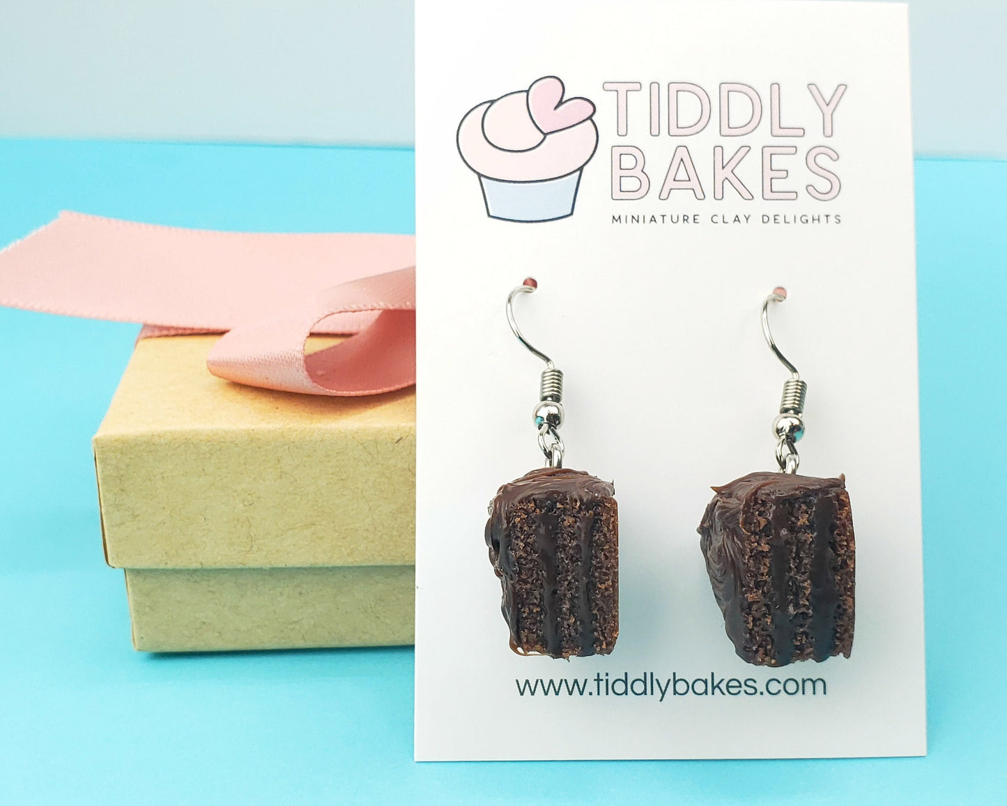 Chocolate Fudge Cake Slice Earrings