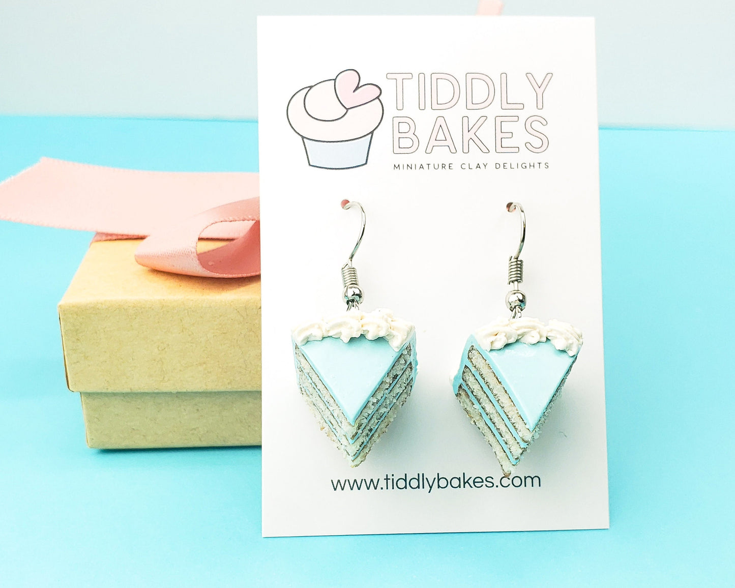 Blue Birthday Cake Slice Earrings