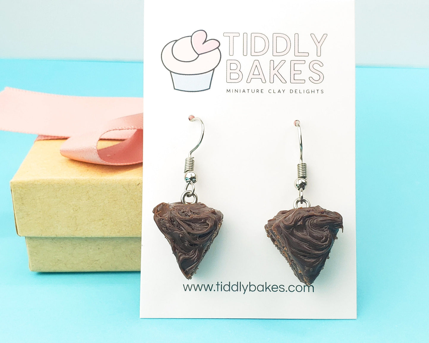 Chocolate Fudge Cake Slice Earrings