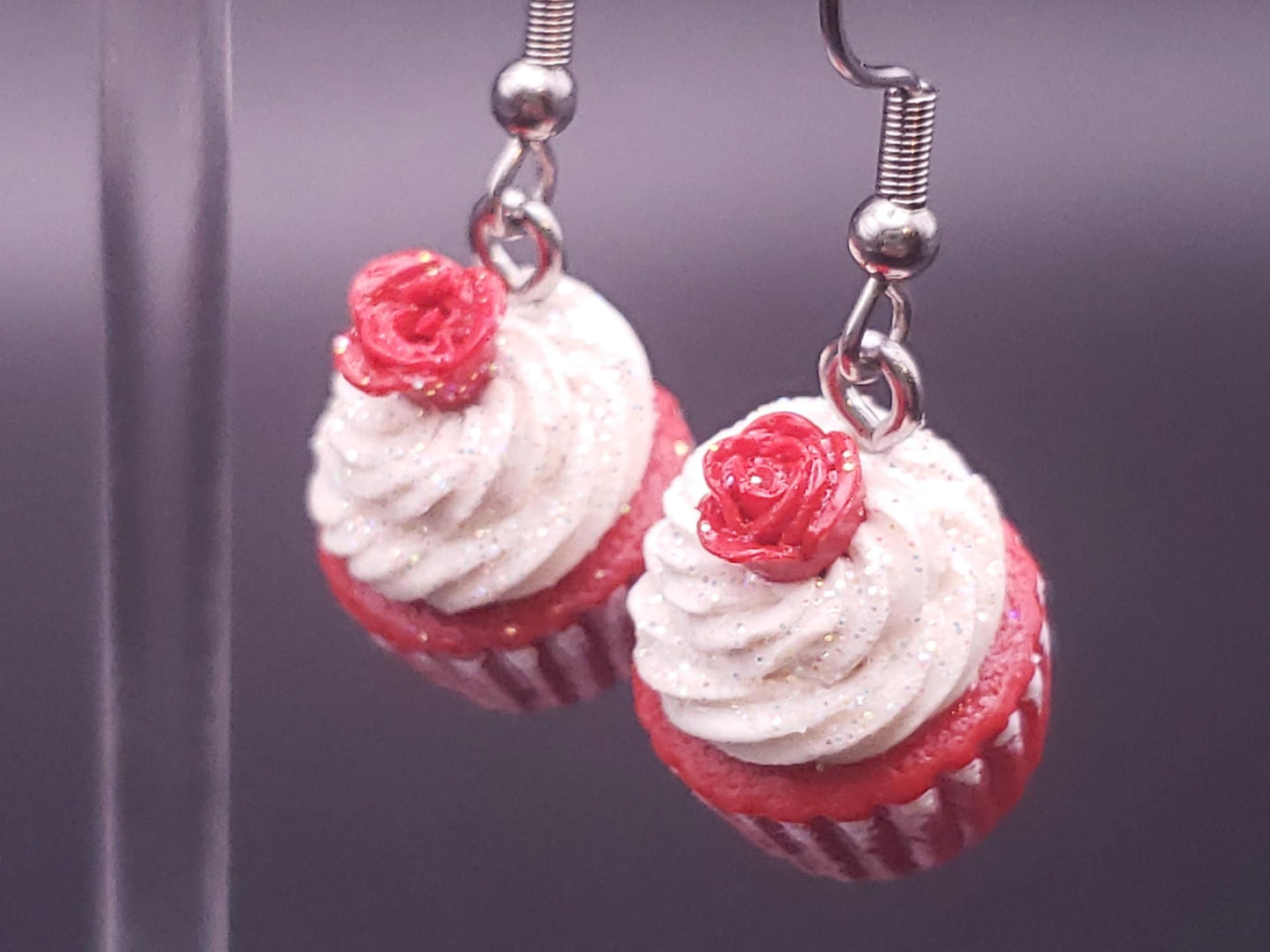 Red Velvet Rose Cupcake Earrings