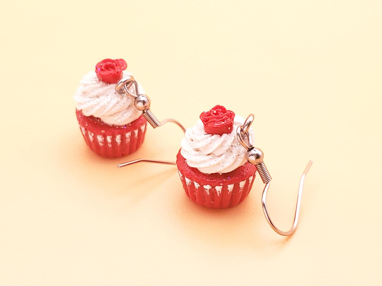 Red Velvet Rose Cupcake Earrings