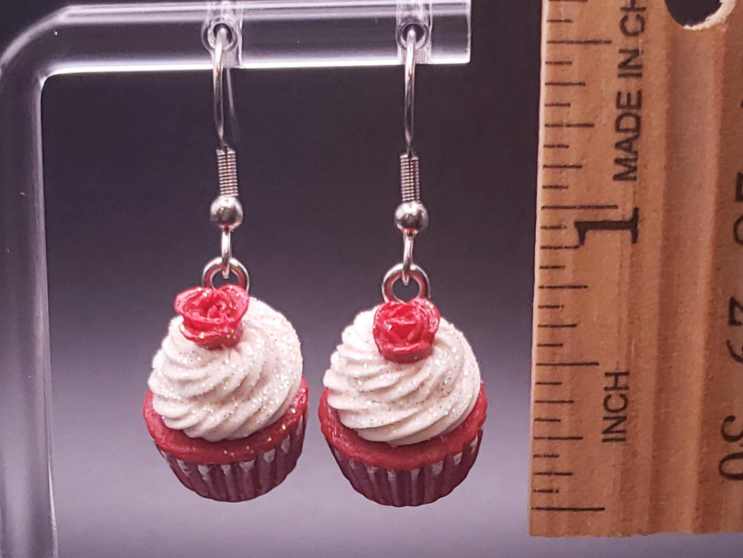 Red Velvet Rose Cupcake Earrings